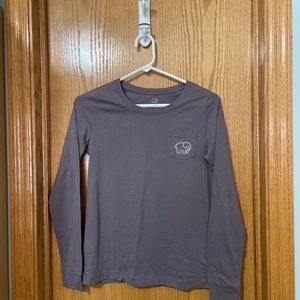 Ivory Ella S Purple LS Front Pocket Elephant 100% Cotton T-shirt